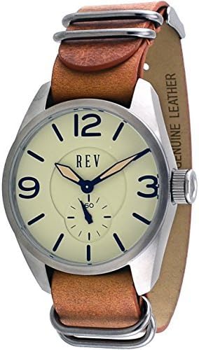 REV #REVUP001N-208 Men's Urban Pilot Beige Dial Tan Slip-Thru Leather Band Watch