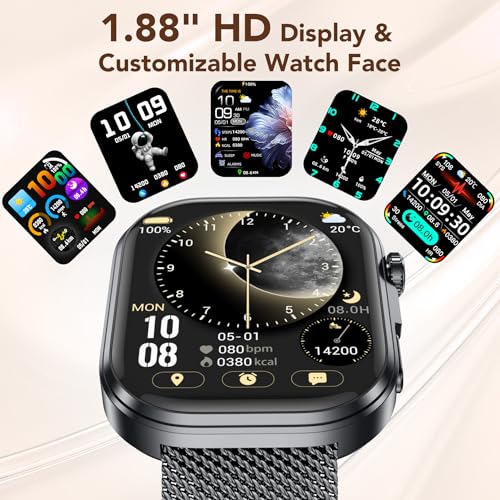 Women's Smartwatch Watch with ECG+HRV: 1.88 Inches Smart Watch with Bluetooth Calls Heart Rate Monitor Sleep Pressure Smartband 130+ Sports Modes Waterproof Flashlight IP67 Watches for Android and iOS