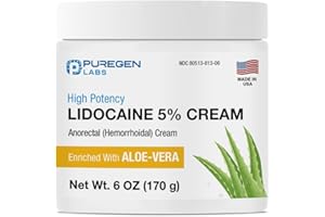 P PUREGEN LABS Puregen Labs Lidocaine 5% Anorectal (hemorrhoidal) Cream Maximum Strength | Enriched with Aloe-Vera | Made in USA | 6 Oz