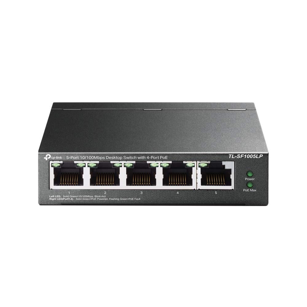TP-Link TL-SF1005LP 5 Port 10/100Mbps PoE Switch, 4 PoE Ports, Transmission Distance Up to 250m, Desktop Network Switch, Plug & Play, Sturdy Metal Case, Fanless, Extend & Priority Mode,Auto Recovery