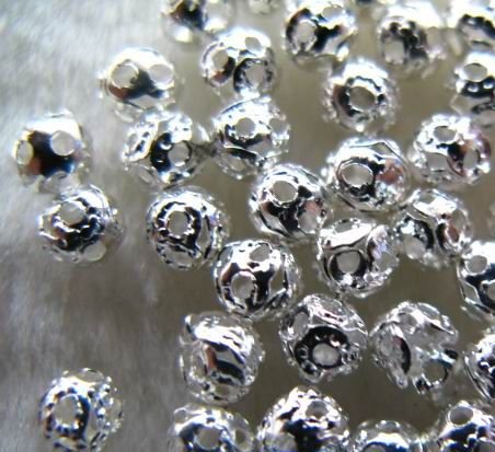 Beading Station 200-Piece Filigree Hollow Ball Spacer Metal Beads, 4mm, Silver