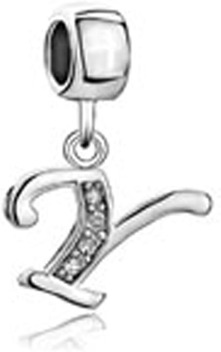 Uniqueen Dangle A-Z Alphabet Initials Letter CZ Crystal Charm Beads fits chamilia & Troll Bracelets
