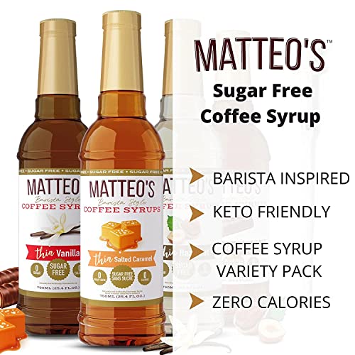 Matteo's Barista Style Sugar Free Coffee Syrup 6 Flavor Variety Pack