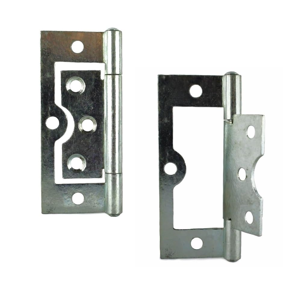 Merriway BH03828 (2 Pcs) Bright Zinc Plated Flush Hinge, 75 mm (3 inch) - Pack of 2 Pieces
