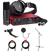 Focusrite Scarlett 2i2 Studio USB-C Audio Interface (4th Generation) with Condenser Microphone and Headphones Bundle with Tripod Mic Stand + Boom, Headphone Holder, Pop Filter & 2x XLR Cable