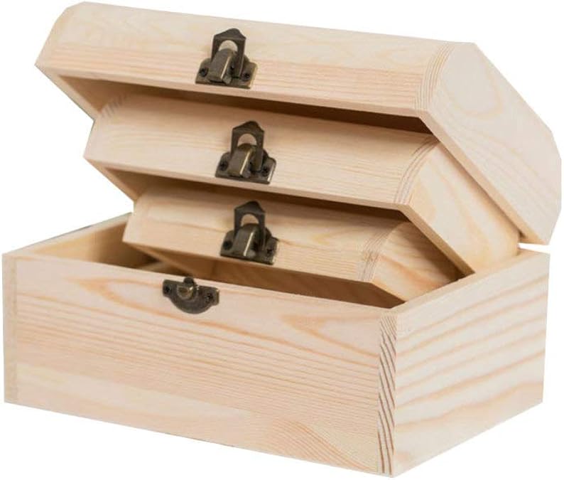 Healifty 3 Piezas Caja de Madera Rectangular sin Terminar con Tapa con
