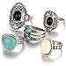 Aniywn Hot Sale! 5pcs/Set Women Bohemian Vintage Silver Stack Rings Above Knuckle Blue Rings Set (Free Size, Silver)