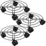 Moutik 3 Pack Round Plant Caddy, Metal Plant Stand on Roller Patio Flower Pot Rack 10.5 in Plant Holder with Lockable Omnidirectional Wheels Indoor/Outdoor Black