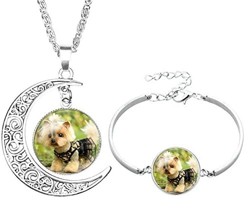 Socutee Ideal Gifts Girls, Women Cute Dog Bulldog Golden Retriever Labrador Times Gem Moon Crescent Necklace Bracelet Set
