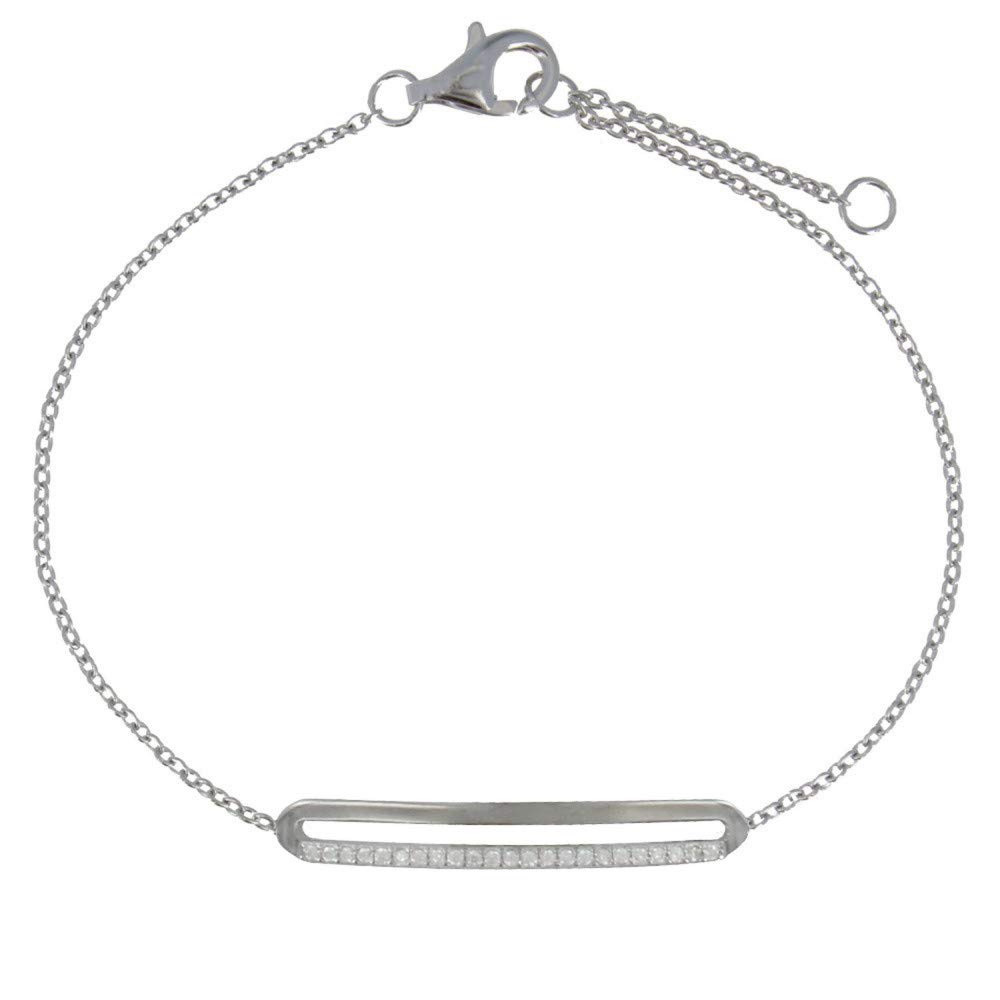 LES POULETTES BIJOUX - Silver 925 Rhodium Bracelet Pierced Rectangle and Rhinestones