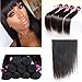 Perstar 8A Grade Brazilian Virgin Hair Straight Remy Hair 4 Bundles Remy Human Hair Weaves Natural Black (22 24 26 28, Natural Color)