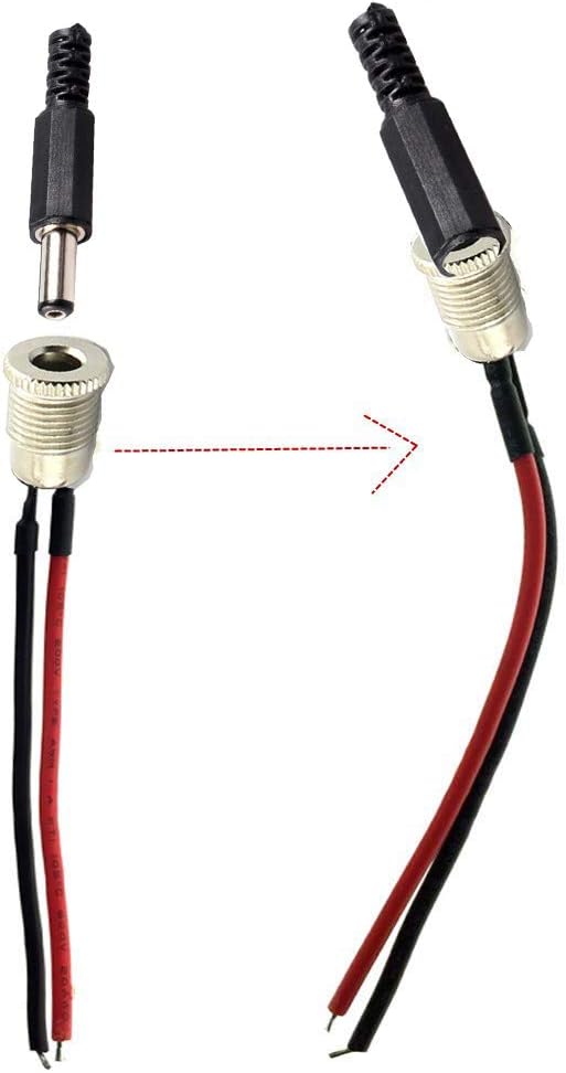 RUNCCI-YUN 5.5 x 2.1 MM 10A DC Power Jack Socket with Mount Connector Adapter, Female Panel Mount Socket with Cable & Barrel Jack Plug - Image 5