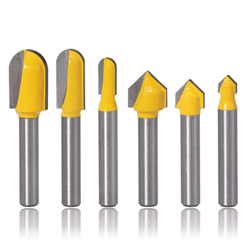 Mesee 6 Pieces Grooving Router Bit Set, 90 Degree V-Groove and Core Box Template Groove Router Bits Woodworking Carving Cutter Tool for 3D CNC Signmaking Lettering Engraving, 1/4 Inch Shank