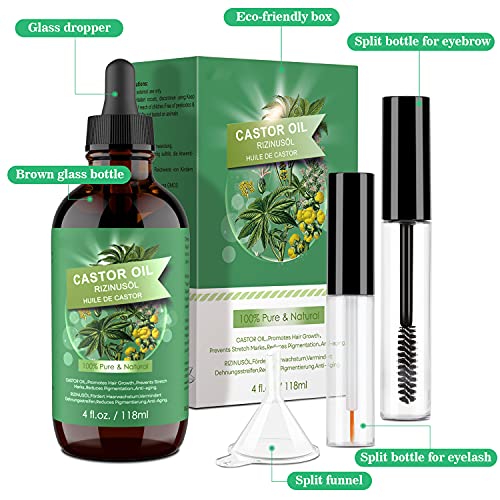 Castor Oil for Hair Growth Eyelashes(118 ml),100% Pure&Natural Cold Pressed Castor Oil for Eyelashes,Hair Growth,Beard,Body,Face,Skin Care,Nail