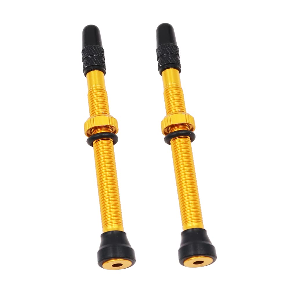ANCLLO 2Pcs Bicycle Aluminum Alloy Tubeless Presta Valve Stem 60mm Tire French Valve with Black Plastic Cap Dust Covers for Vacuum Tire of Mountain Road Bike - Yellow