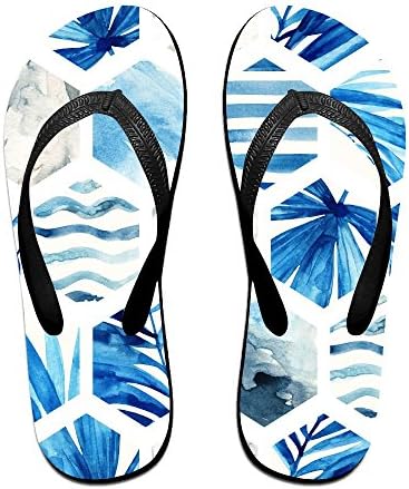 Wons Abstract Geometric Seamless Pattern On Light Background Watercolor Hexagon With Palm Leaves Waves Fashion Women's /Men's Classical Flip Flops