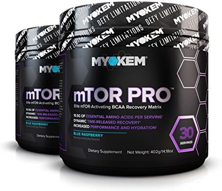 Myokem mTOR PRO Post / Intra Workout BCAA Amino Acid Supplement - Muscle Recovery Drink with BCAAs, EAAs, Leucine, Valine, Isoleucine, Electrolytes and More - Blue Raspberry, 30 Servings (2)