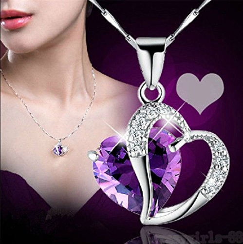 MoonHome Angel Wings Heart Crystal Rhinestone Silver Chain Pendant Necklace - Romantic Jewelry Gifts for Valentine\'s Day