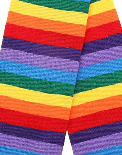 Womans Rainbow Stripe Knee Thigh High Socks and Long Arm Warmer Fingerless Gloves for Man Kids (SET A)