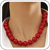 Vintage Large Chunky Red Beaded Choker Necklace for Women Trendy Gothic Black Faux Pearls Bead Collar Necklaces Y2K Statement Jewelry Accessories Gift