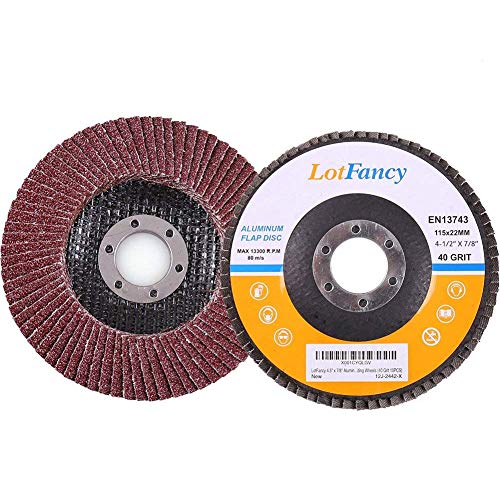40 Grit Flap Discs, 4.5" x 7/8", 10PCS Sanding Grinding Wheels by LotFancy, Aluminum Oxide Abrasive, Type#27