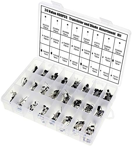 AuSL 24Values TO-92 NPN PNP Transistor and Axial Lead Rectifier Diode Assortment Kit 400PCS (400PCS)