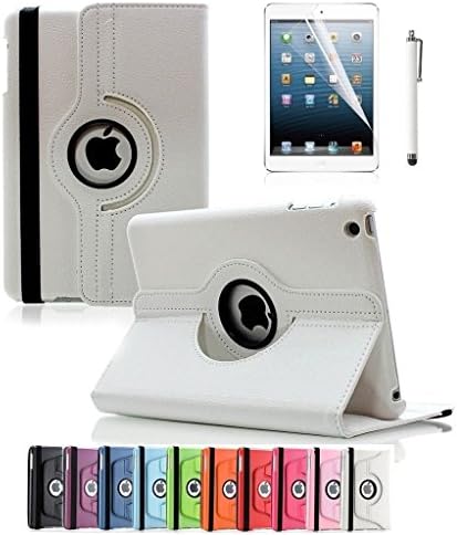 Revesun White 360 Degree Rotating PU Leather Case Smart Cover Stand for Apple iPad Mini 4 2015 Version 7.9 inch with Auto/Wake Sleep Feature