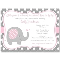 Elephant, Baby Shower Invitations, Sprinkle, Girls, Pink, Gray, Polka Dots, 10 Printed Invites with White Envelopes,, Custom ...