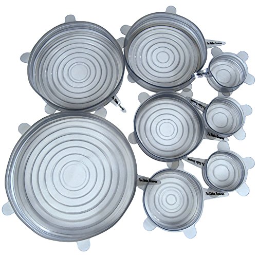 Silicone Stretch Lids (Set of 8, variety of sizes 7.9 ,6.3, 5.5, 4.3,3.5, 3 x 2.6). The perfect stretchy silicone bowl covers for your kitchen! (Light Grey) Home & Kitchen, Kitchen & Dining, Cookware, Lids
