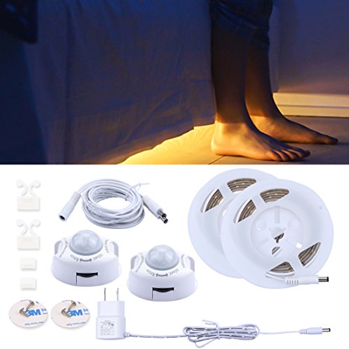 Motion Activated Bed Light,Warm White 3000K,LED Motion Sensor Bedside Light Strip 1.2M,Waterproof LED bed light for Under Cabinet, Under Bed, Hallway, Dark Corner Accent Lighting(2 pack)