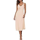 ouansyltg Women Long Satin Nightgown Silk Slips Dress Sexy V Neck Sleepwear Sleeveless Nightshirt Wide Strap Chemise