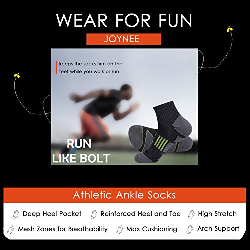 JOYNÉE Men's 6 Pack Athletic Performance Cushion Ankle Running Quarter Socks,Grey 1,Sock Size:10-13