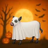 Spooky Metal Ghost Cow Statue – Halloween Cow Skull Outdoor Sculpture, Ghost Cowboy Decor for Yard, Garden, Porch, or Indoor Tabletop, Scary Rustic Ghost Ornament for Halloween Decor (1Pc)