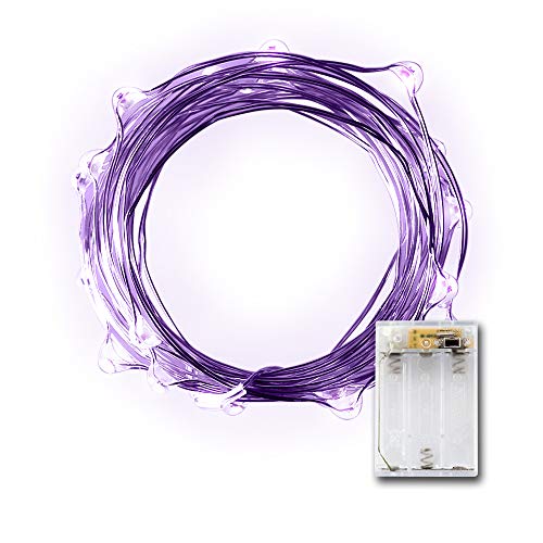 LIDORE Micro LED 20 Purple String Lights with Timer, Battery Operated on 7.87ft Long Silver Color Ultra Thin Copper Wire - Thumbnail 7