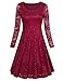 VALOLIA Women's Vintage Floral Lace Long Sleeve Round Neck A-line Cocktail Party Midi Dress