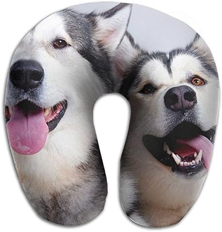 Lesi Yes U-Shape Neck Pillow Memory Foam Comfortable Husky Dogs Funny Face Indoor Outdoor Travel Airplane Car Office School