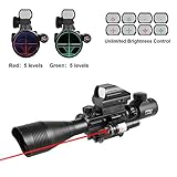 Pinty Rifle Scope 4-12x50EG Rangefinder Mil Dot Tactical Reticle Scope with Laser Sight and Red Dot Sight