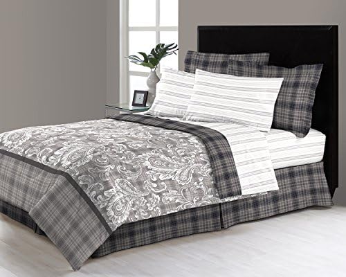 6 - 8 Piece Complete Bed in a Bag Set Includes Sheet set and Bedskirt by Morgan Home (Queen, East Millburn Gray)