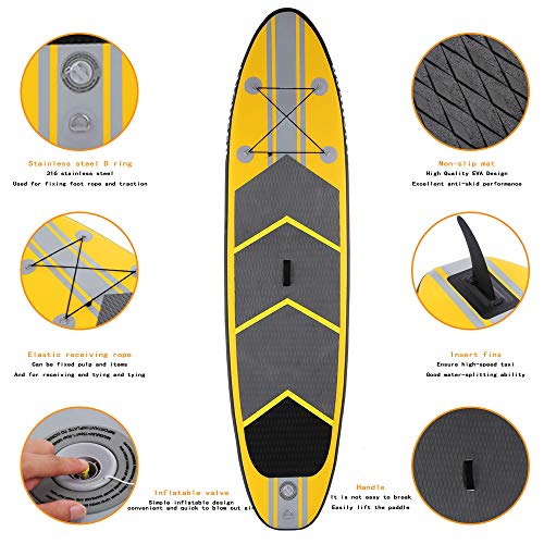 Hurbo 10ft Inflatable Stand Up Paddle Board iSUP、Hand Pump、Paddle、Backpack, Paddling and Surf Control Non-Slip Deck - Youth and Adult (Yellow)