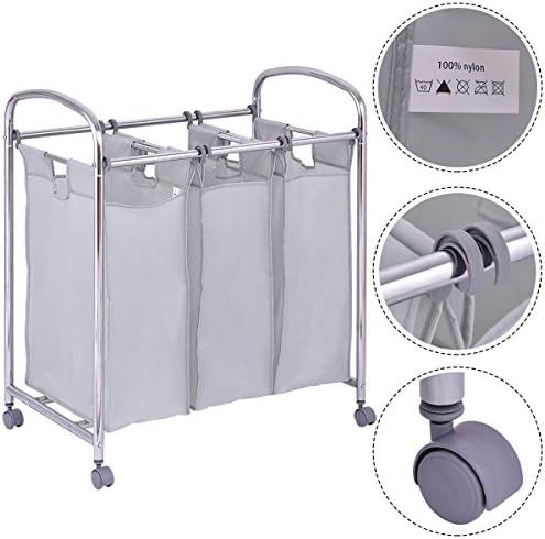 Bathroom Laundry Cart Basket Triple Sorter Hamper Bag Rolling Clothes Bags Container Storage Bins New Home Tool Trolley
