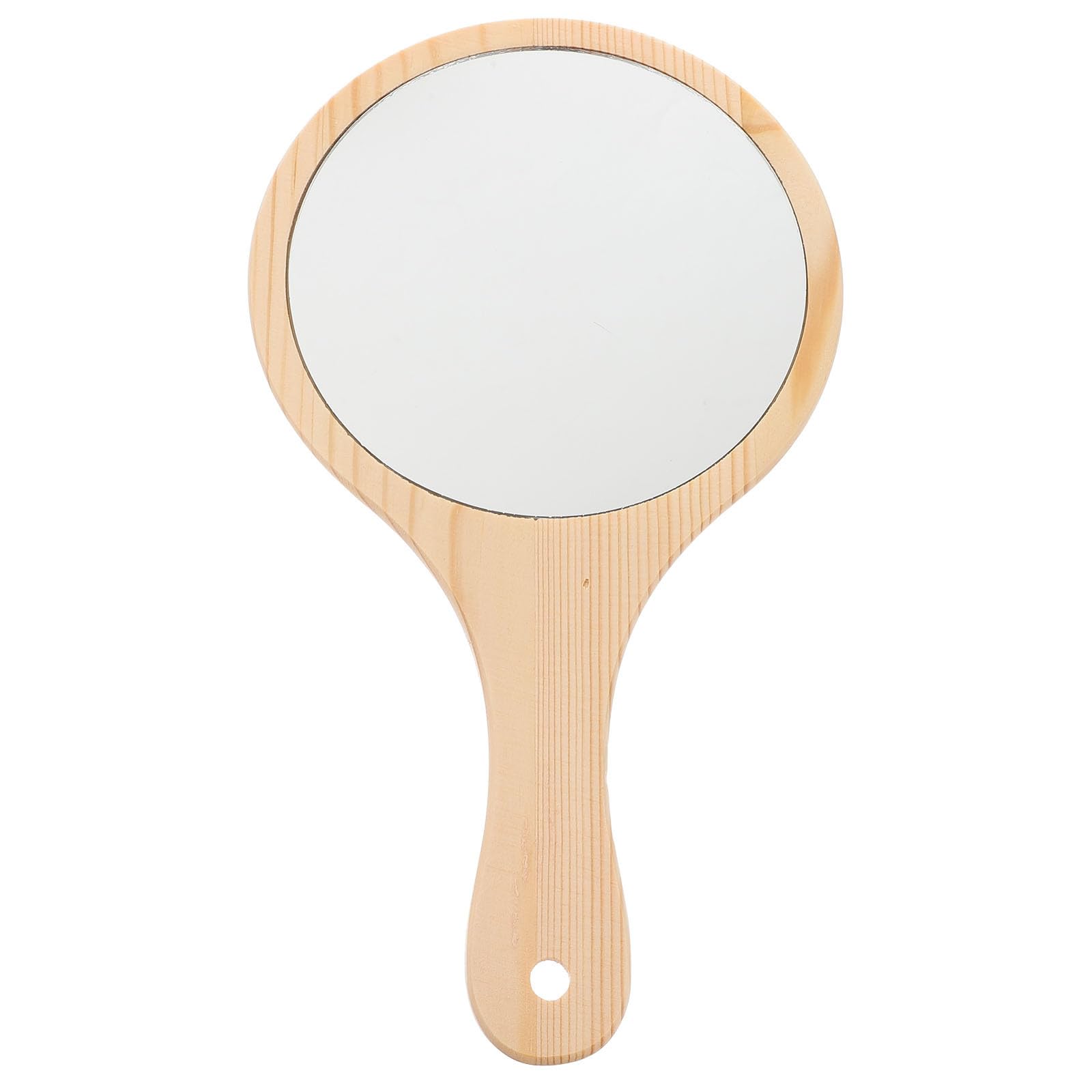 Lurrose 2pcs Large Wooden Handle Mirror Round Cosmetic Hand Mirror Portable Travel Vanity for Women Girls Travel Makeup Personal Use
