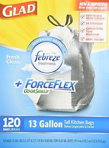 Glad ForceFlex Tall Kitchen 13 Gallon Trash Bag With Odor Shield - 120-Count (2) by Glads