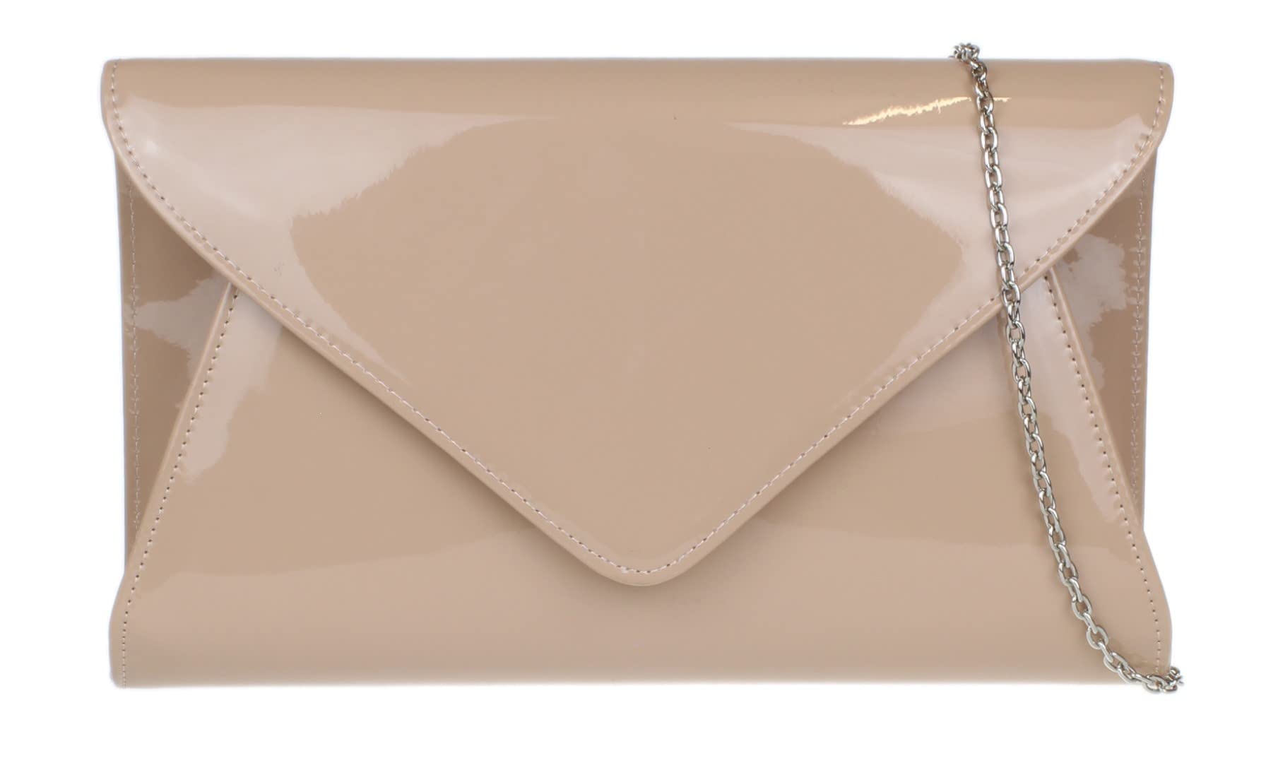 Girly Handbags Womens Patent Faux Leather Plain Envelope Evening Clutch Bag Nude
