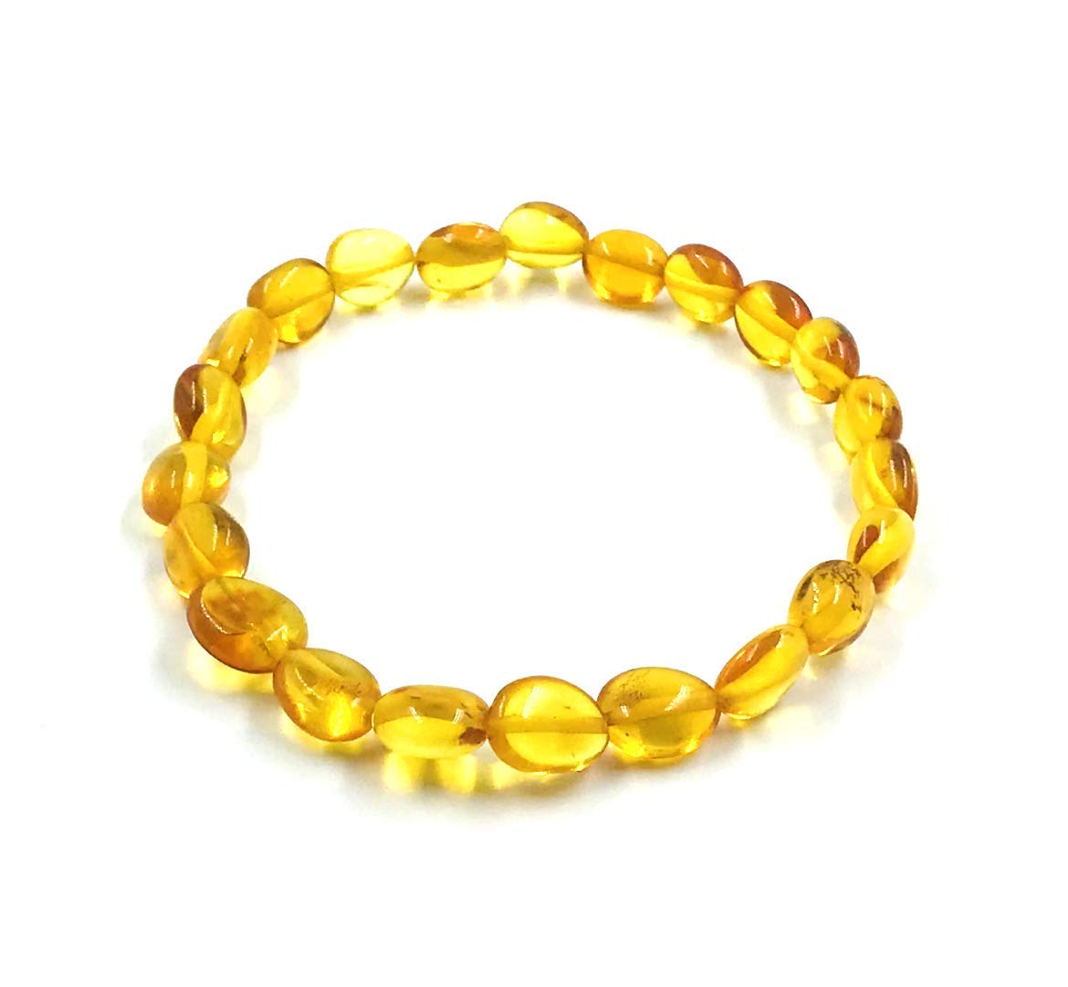 Amber Jewelry Shop Amber Bracelet (19 cm) - 100% Baltic Amber Polished - Amber Bracelets - Genuine Amber Beads - Unisex Bracelet (, small, Stone, Amber