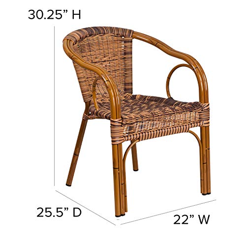 EMMA + OLIVER Brown Rattan Patio Chair with Dark Red BambooAluminum