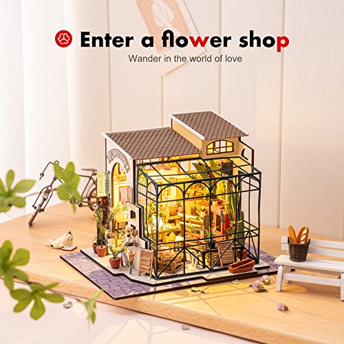 ROBOTIME DIY Dollhouse Kit Mini House with Furnitures Accessories 1:24 Scale Craft Kit - Emily's Flower Shop