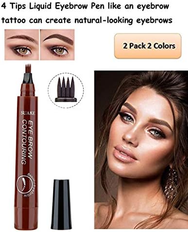 New Tattoo Eyebrow Pen 2pcs, Waterproof Eyebrow Pencil with a Micro-Fork Tip Applicator, Long Lasting Smudge-Proof Natural Looking Defined 24 hours for Eyes Makeup