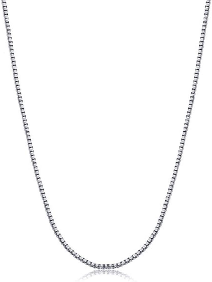 Silver Platinum Plated Box Chain Necklace 925 Italy Silver 0.8mm 1mm 16" to 36" Chains Necklaces