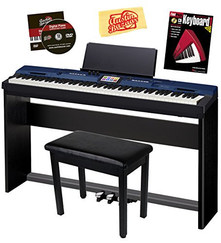 Casio Privia PX-560 Digital Piano - Blue Bundle with CS-67 Stand, SP-33 Pedal, Furniture Bench, Instructional Book, Instructional DVD, and Austin Bazaar Polishing Cloth