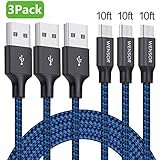 Micro USB Cable, 3Pack 10FT Android Charger Cable Long Nylon Braided Sync and Fast Charging Cord Compatible Samsung Galaxy S7 S6 Edge, Kindle, Android Smartphones, PS4, Xbox, Tablets and More-Blue